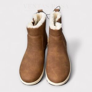 Brown Ankle Boots with Cream Accents